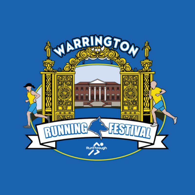 The Warrington Running Festival logo featuring the Warrington Golden Gates