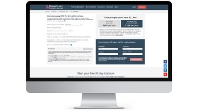 A computer screen showing the first page form of the DriveWorks Solo ROI Calculator.