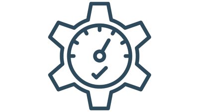 An icon of a cog with a clock inside it.
