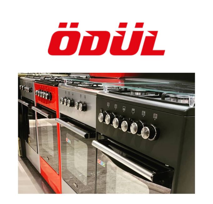 ÖDÜL MADENİ EŞYA's logo with four of their commercial cooker/ovens.