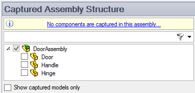 A screenshot of Captured Assembly Structure window with door, handle and hinge unchecked.