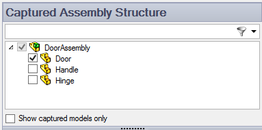 A screenshot of the Captured Assembly Structure window open and only the door part unchecked.