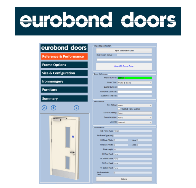 Eurobond Doors' logo and a picture of their configurator form.