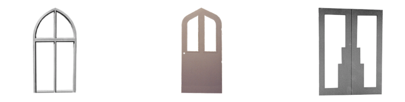 A picture of 3 configurations of Karpen Steel doors.