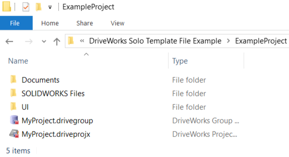 A picture of files inside an Example Project.