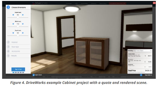 DriveWorks example Cabinet project with a quote and rendered scene