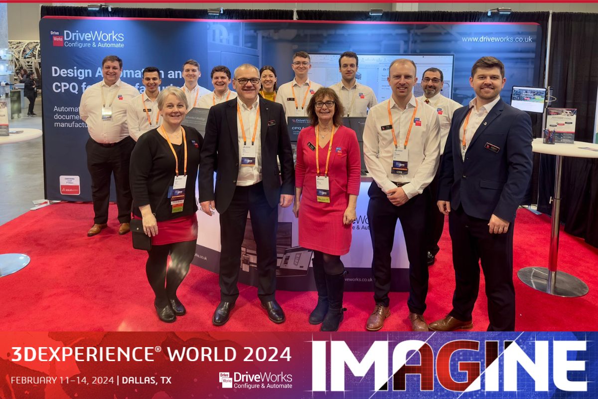 Image shows the DriveWorks team at their stand at the 2023 3DEXPERIENCE World event