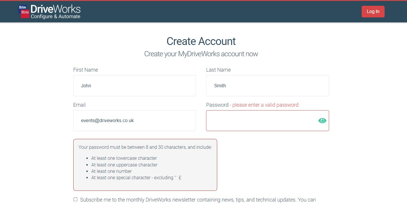 MyDriveWorks Account Password setting