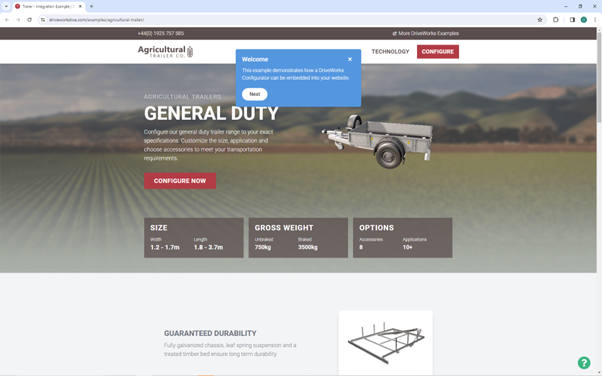 DriveWorks configurator for agricultural trailer